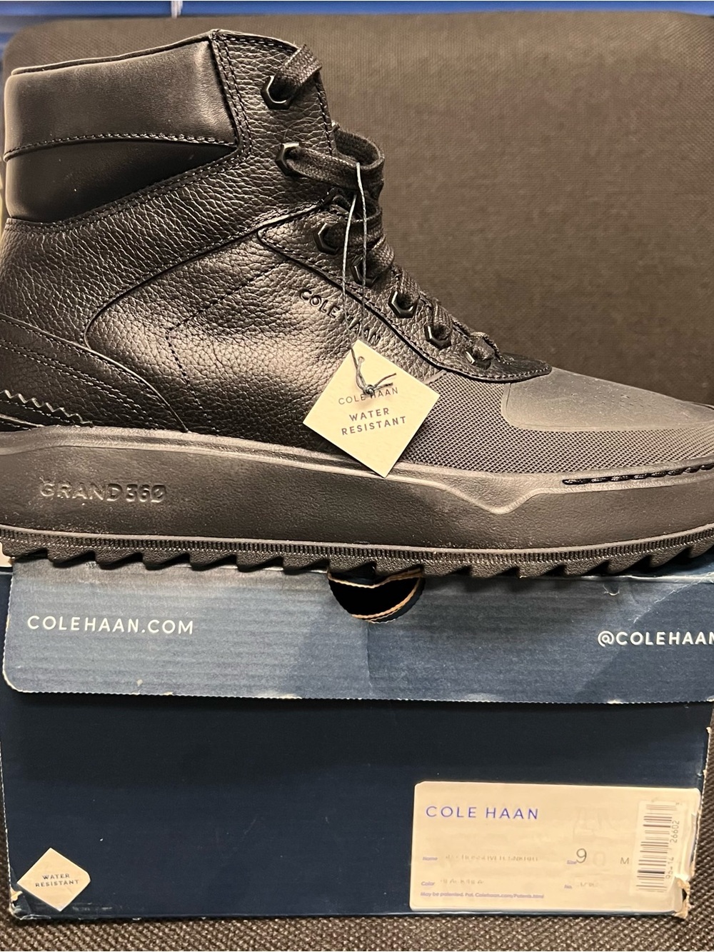 Cole Haan Black Men’s Water-Resistant Lace-Up Boot